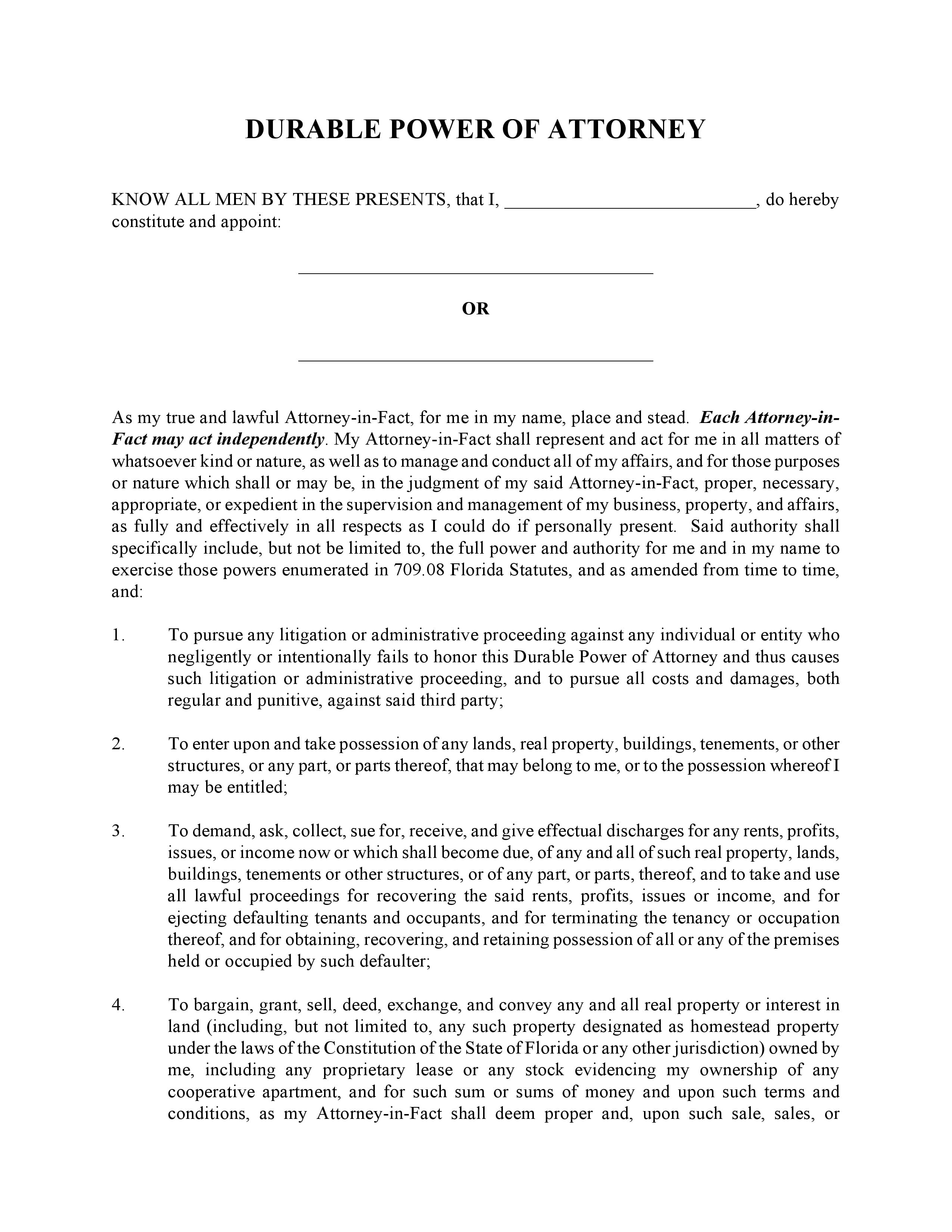 Florida General Durable Power of Attorney Form