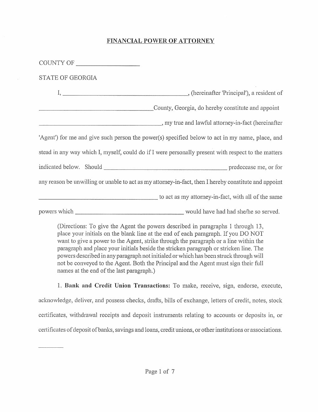 Georgia Financial Power of Attorney