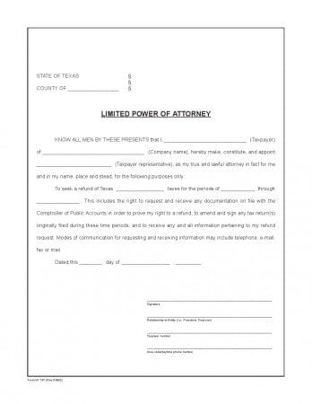Texas Limited Power of Attorney Form